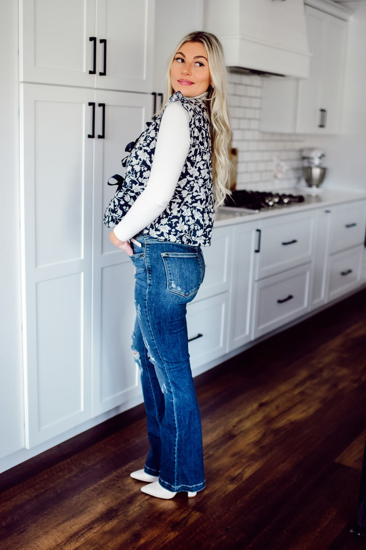 Quilted Gardens Floral Vest (Navy)