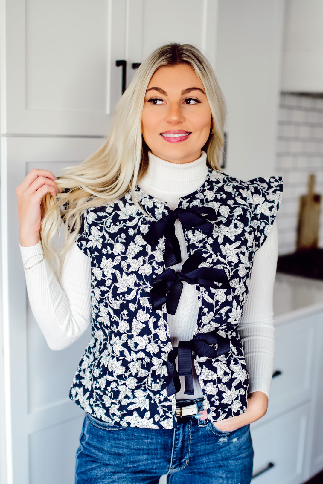 Quilted Gardens Floral Vest (Navy)