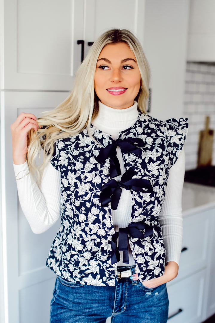 Quilted Gardens Floral Vest (Navy)