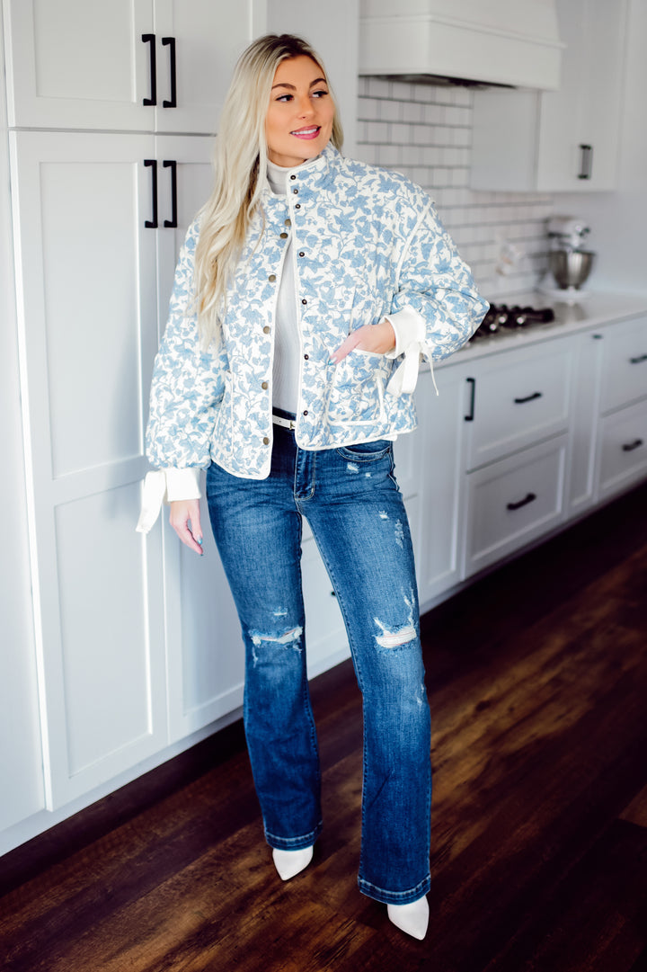 Sweet Stitch Floral Jacket (Ivory/Blue)