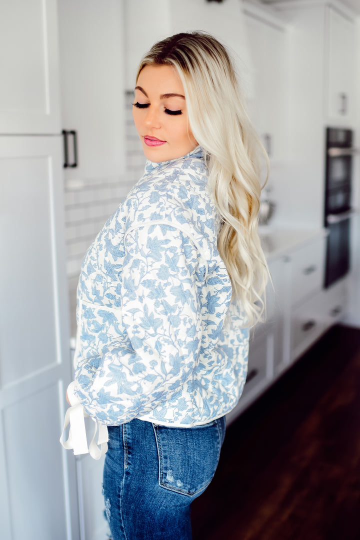 Sweet Stitch Floral Jacket (Ivory/Blue)