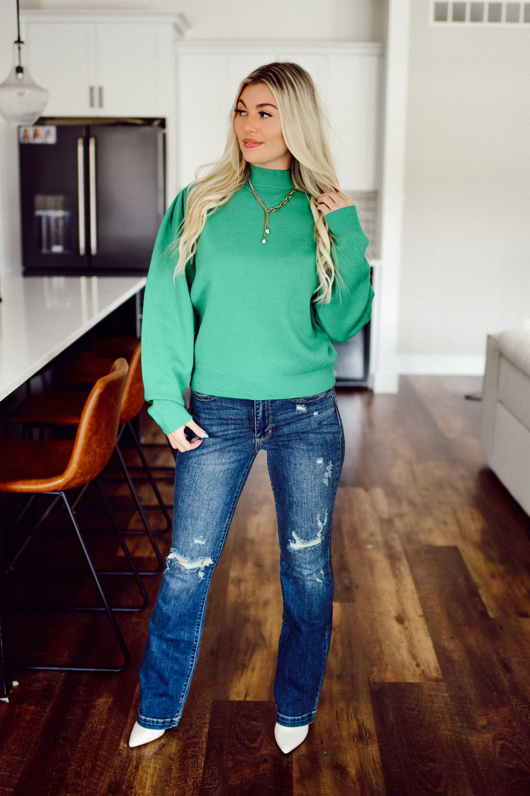 Lucky You Mock Neck Sweater (Kelly Green)