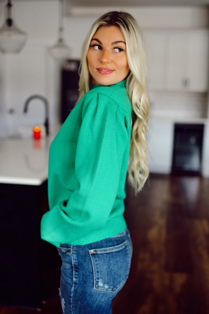 Lucky You Mock Neck Sweater (Kelly Green)