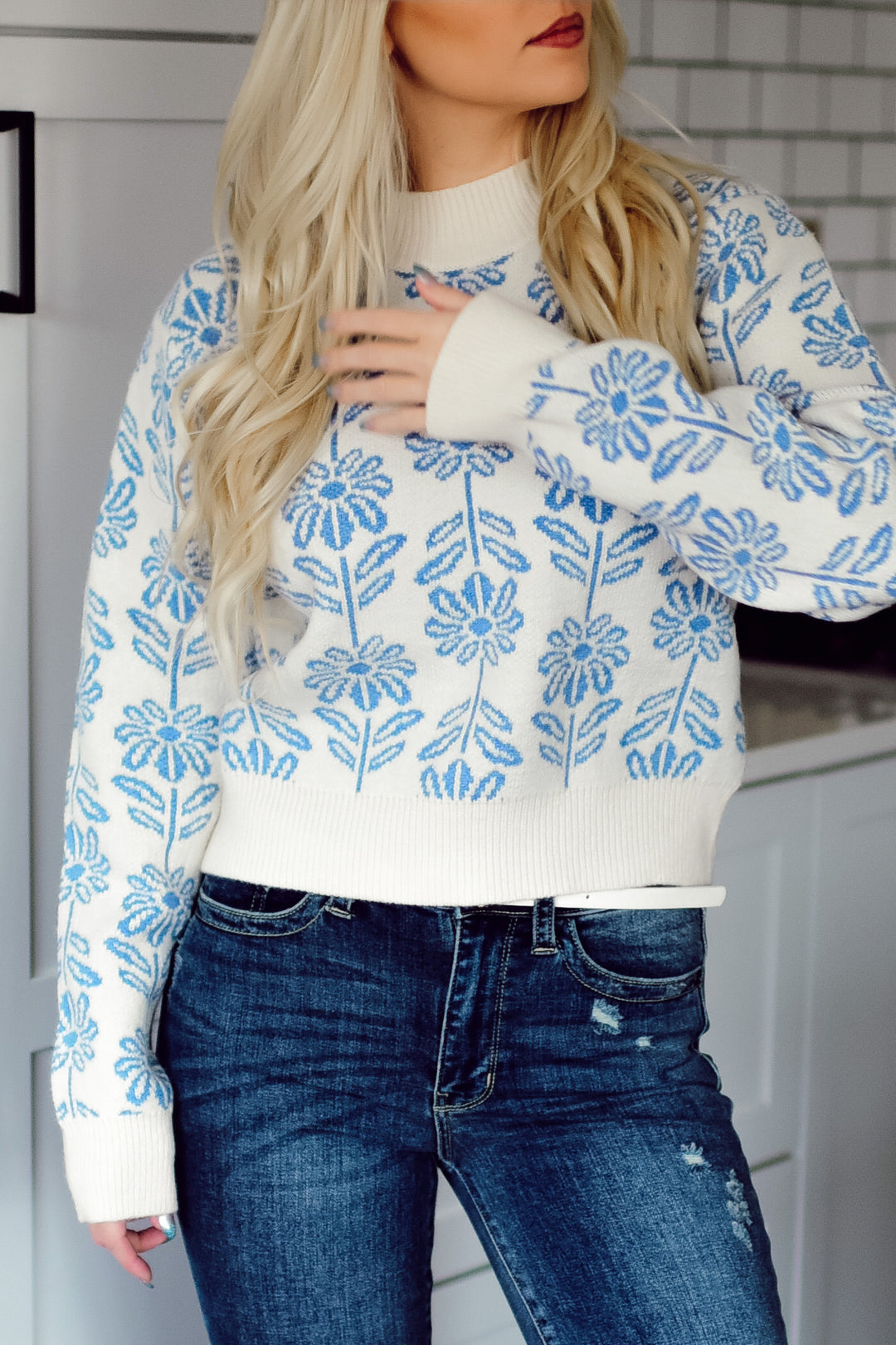 Maple Blossom Sweater (Deep Baby Blue)