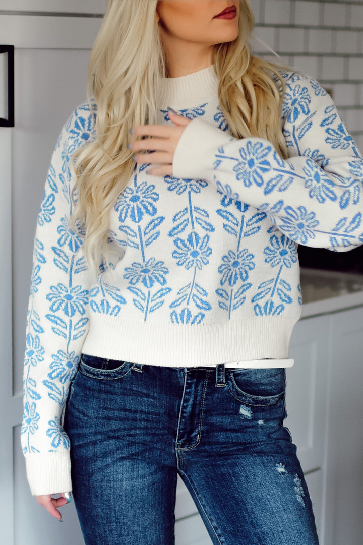 Maple Blossom Sweater (Deep Baby Blue)