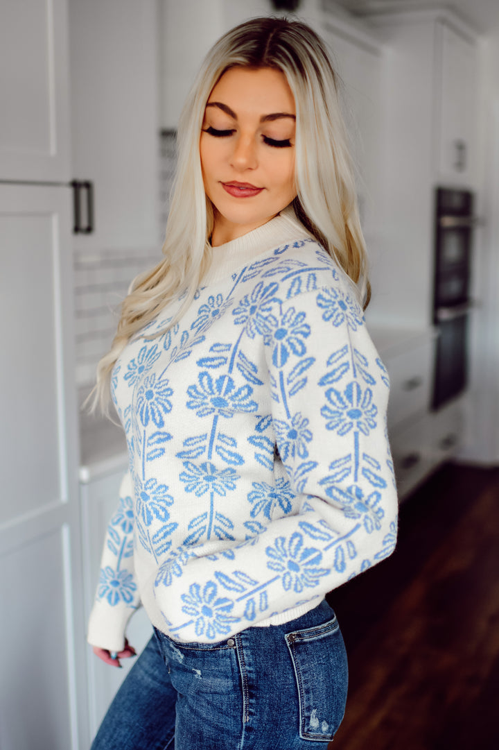 Maple Blossom Sweater (Deep Baby Blue)