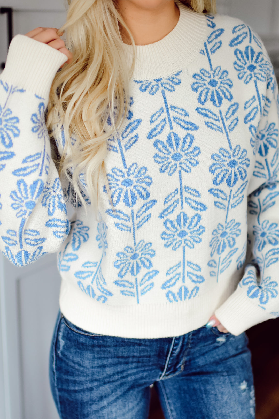 Maple Blossom Sweater (Deep Baby Blue)