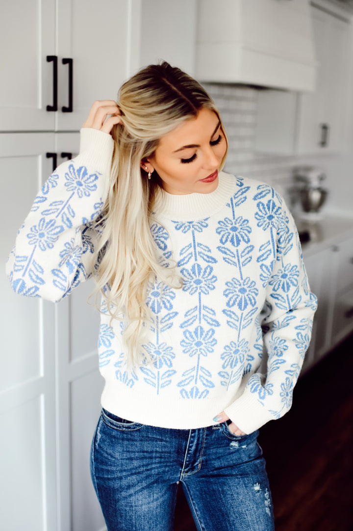 Maple Blossom Sweater (Deep Baby Blue)