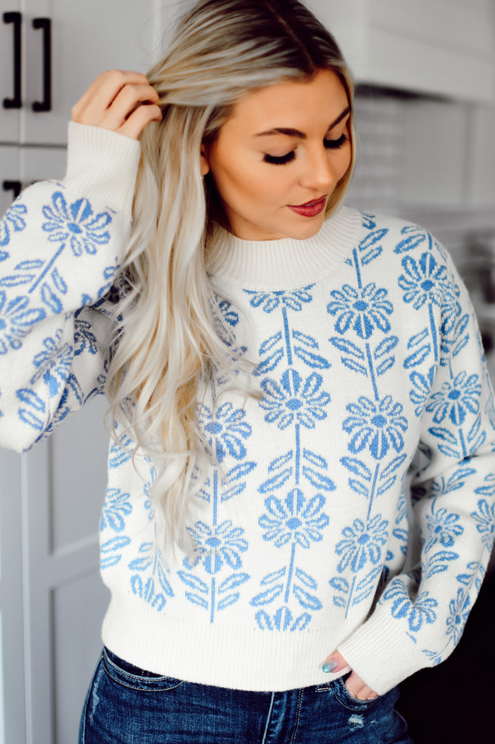 Maple Blossom Sweater (Deep Baby Blue)
