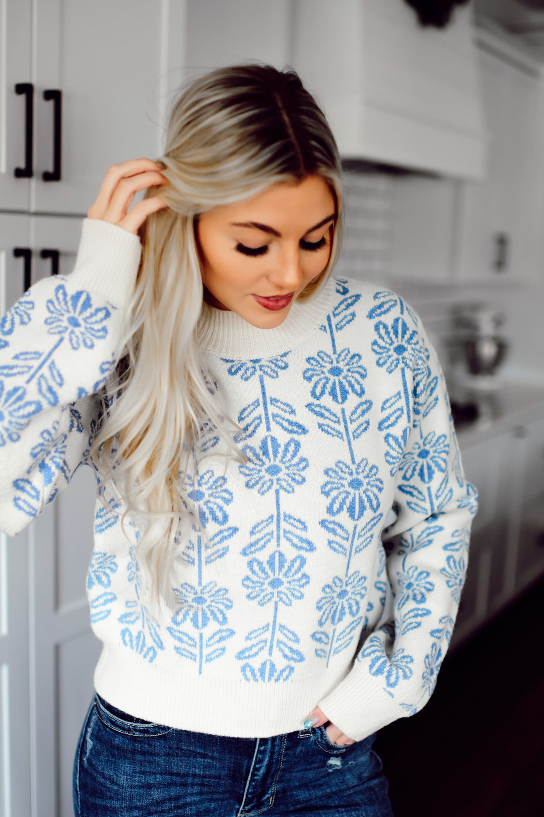 Maple Blossom Sweater (Deep Baby Blue)
