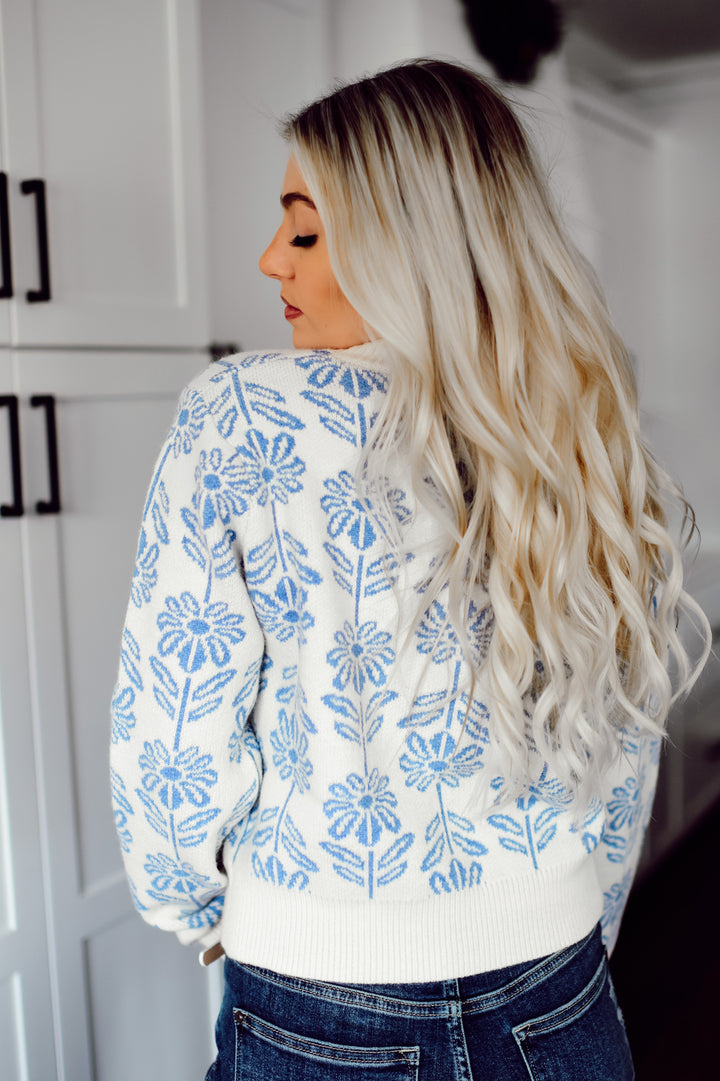 Maple Blossom Sweater (Deep Baby Blue)