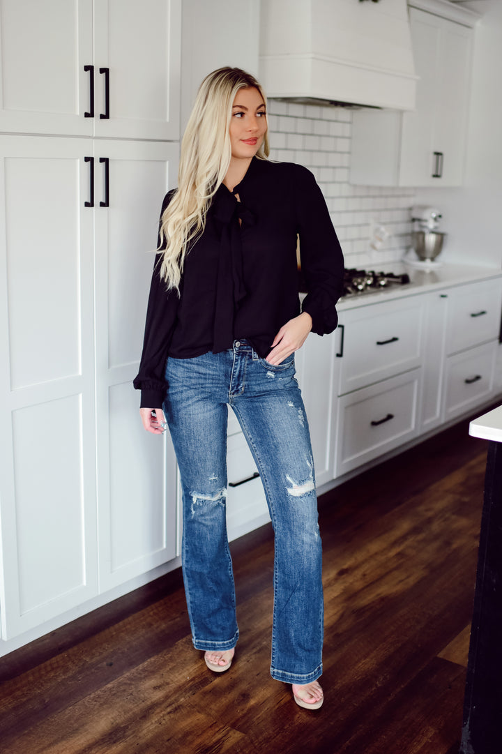 Black Ribbon Top (Black)