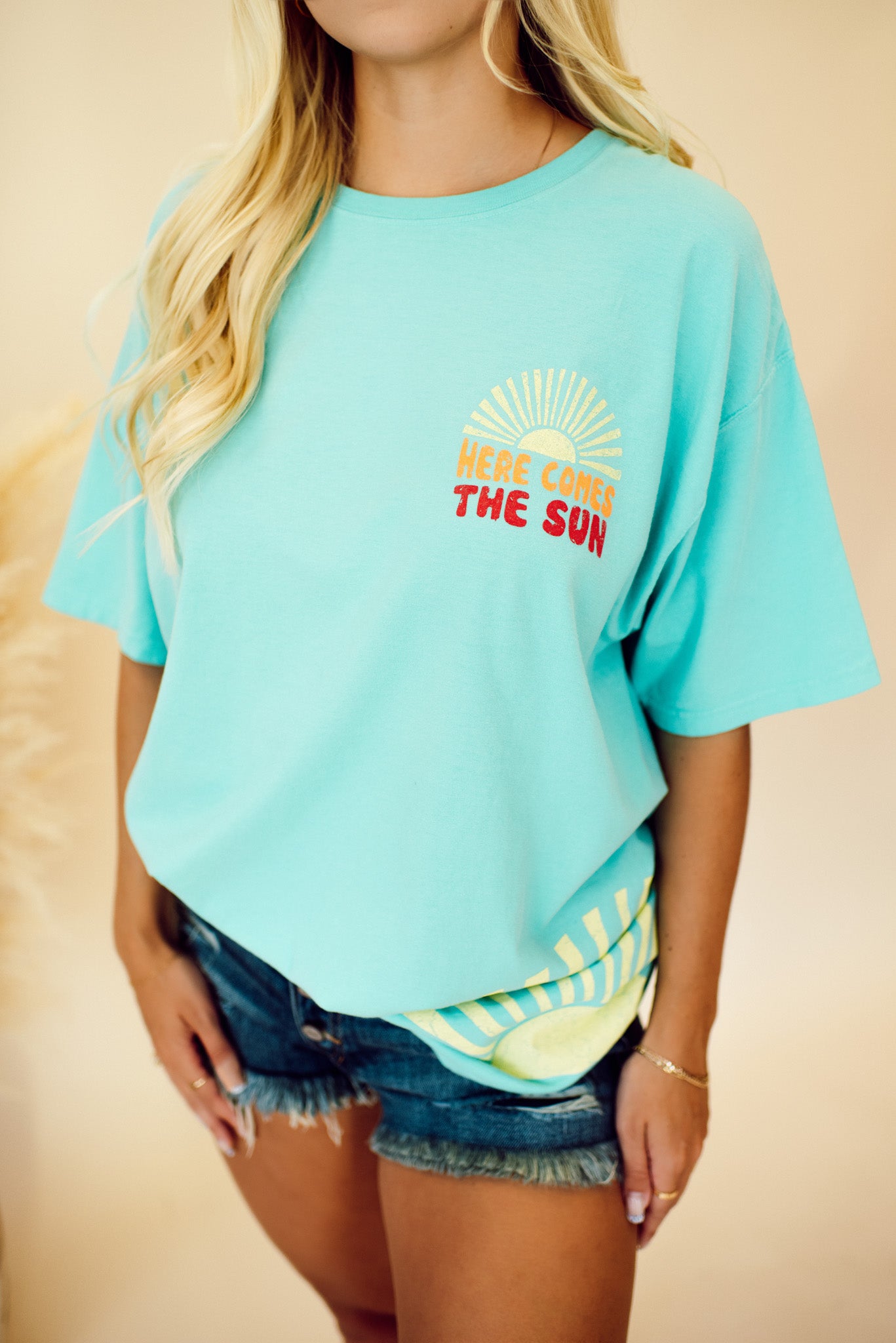 Here Comes The Sun Oversized Graphic Tee (Dusty Teal)