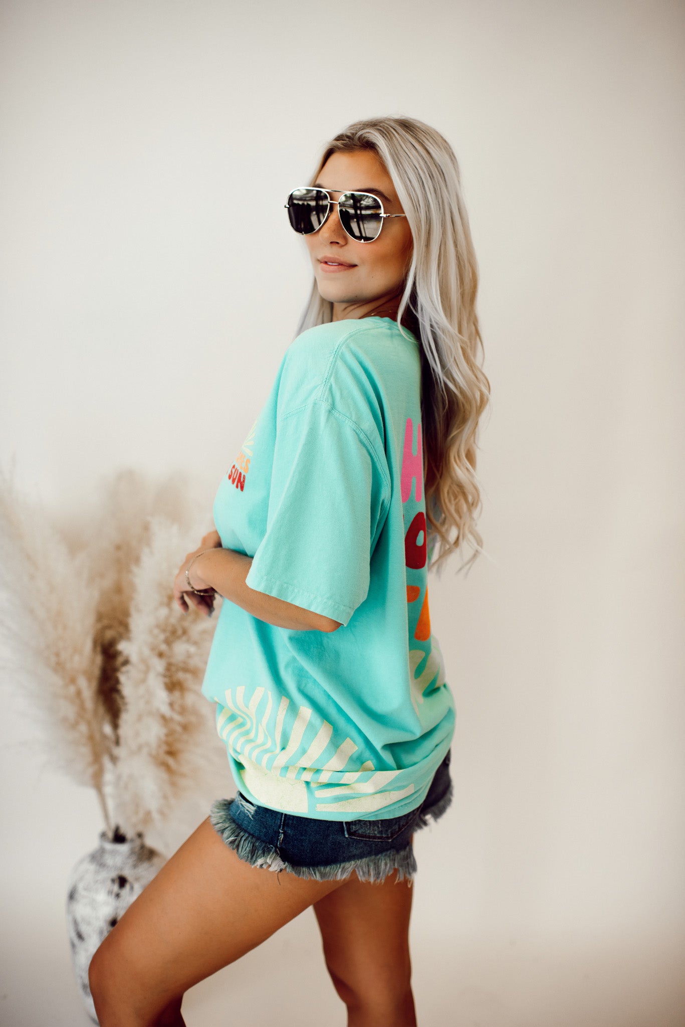 Here Comes The Sun Oversized Graphic Tee (Dusty Teal)