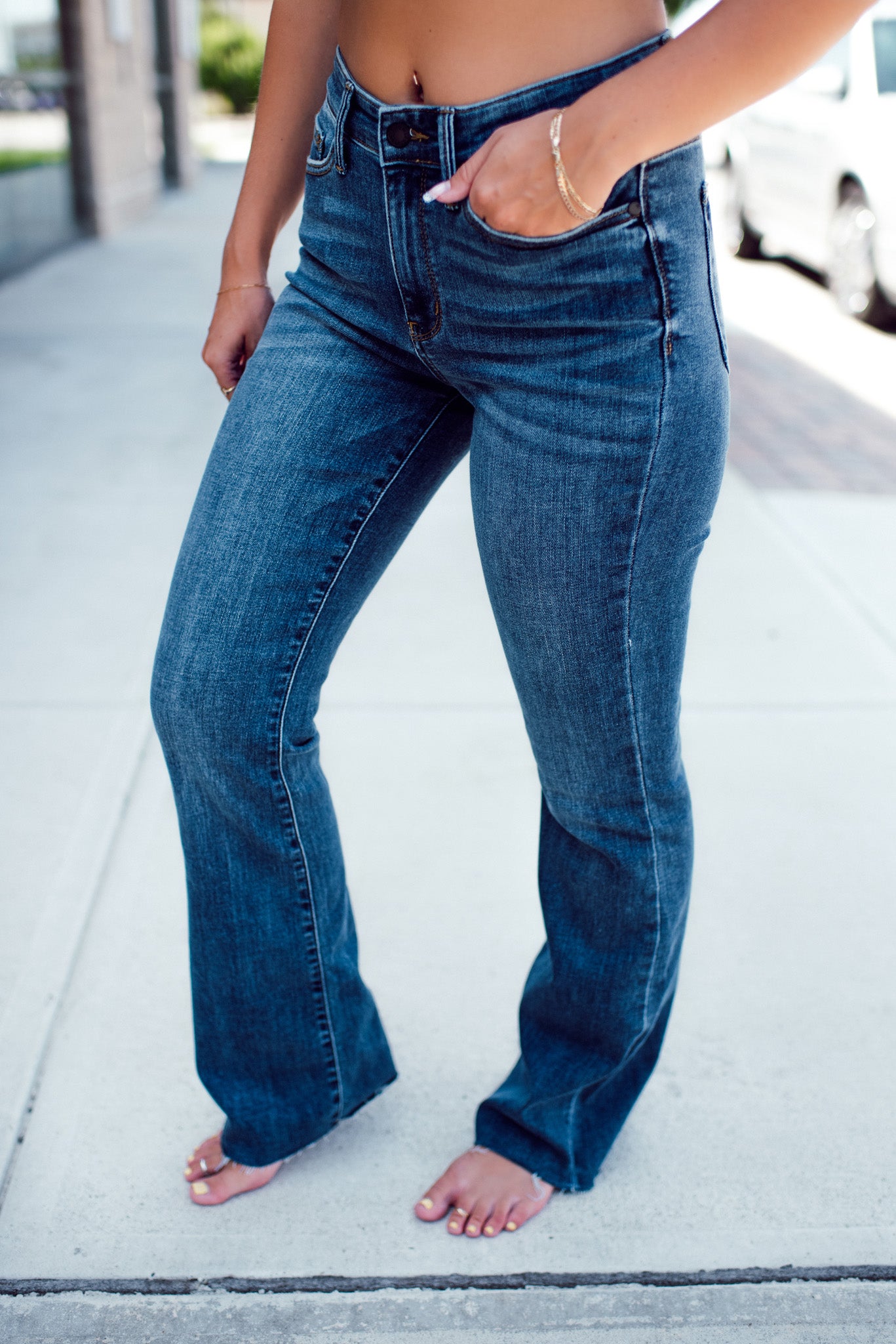 Judy Blue Josephine Mid Rise Raw Hem Bootcut Jeans