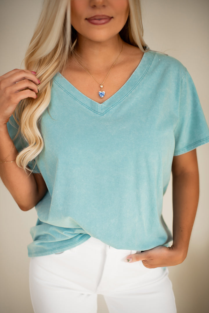Laid-Back Vintage Wash Tee (Dusty Teal)