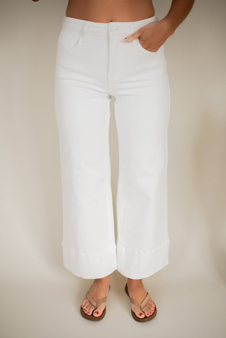 Risen Margot Wide Leg Ankle Jeans (White)