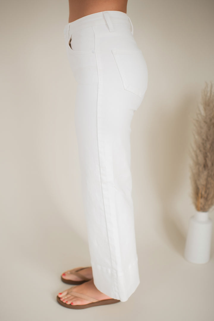 Risen Margot Wide Leg Ankle Jeans (White)