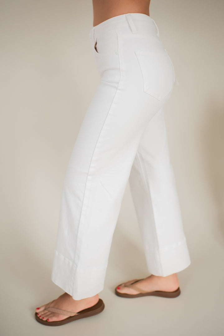 Risen Margot Wide Leg Ankle Jeans (White)