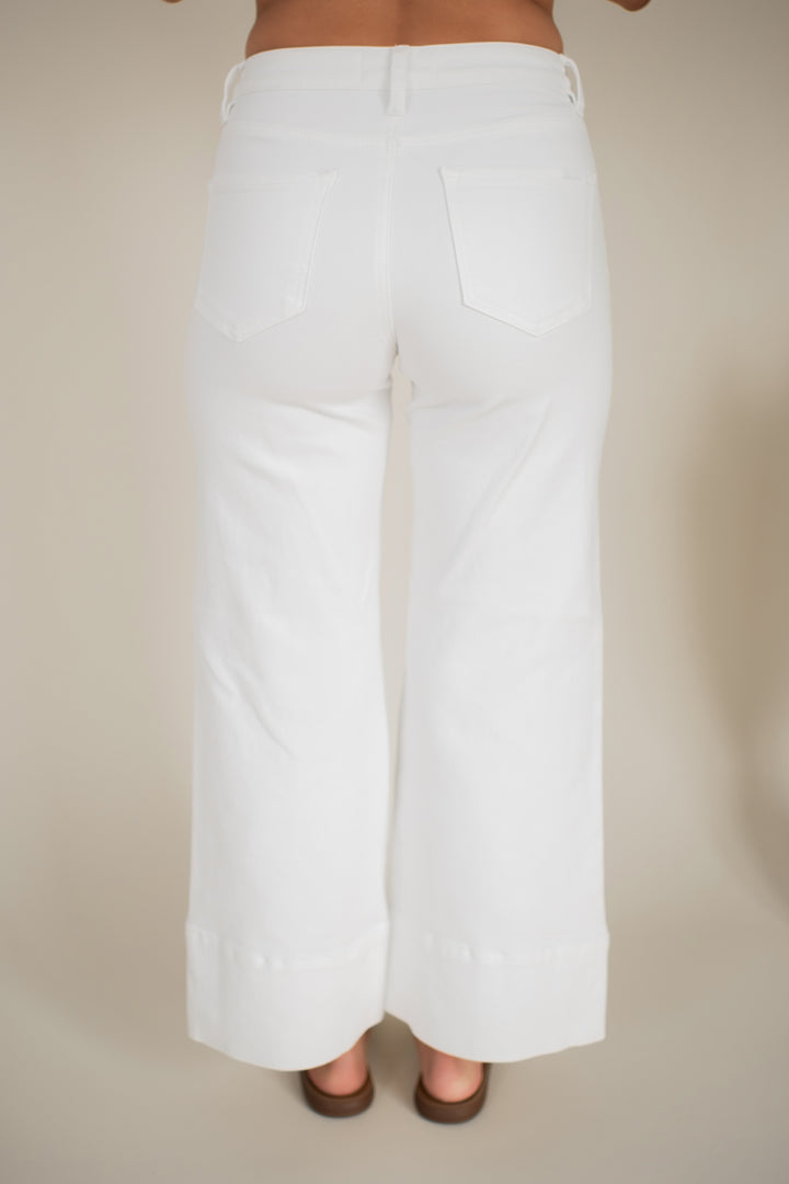 Risen Margot Wide Leg Ankle Jeans (White)