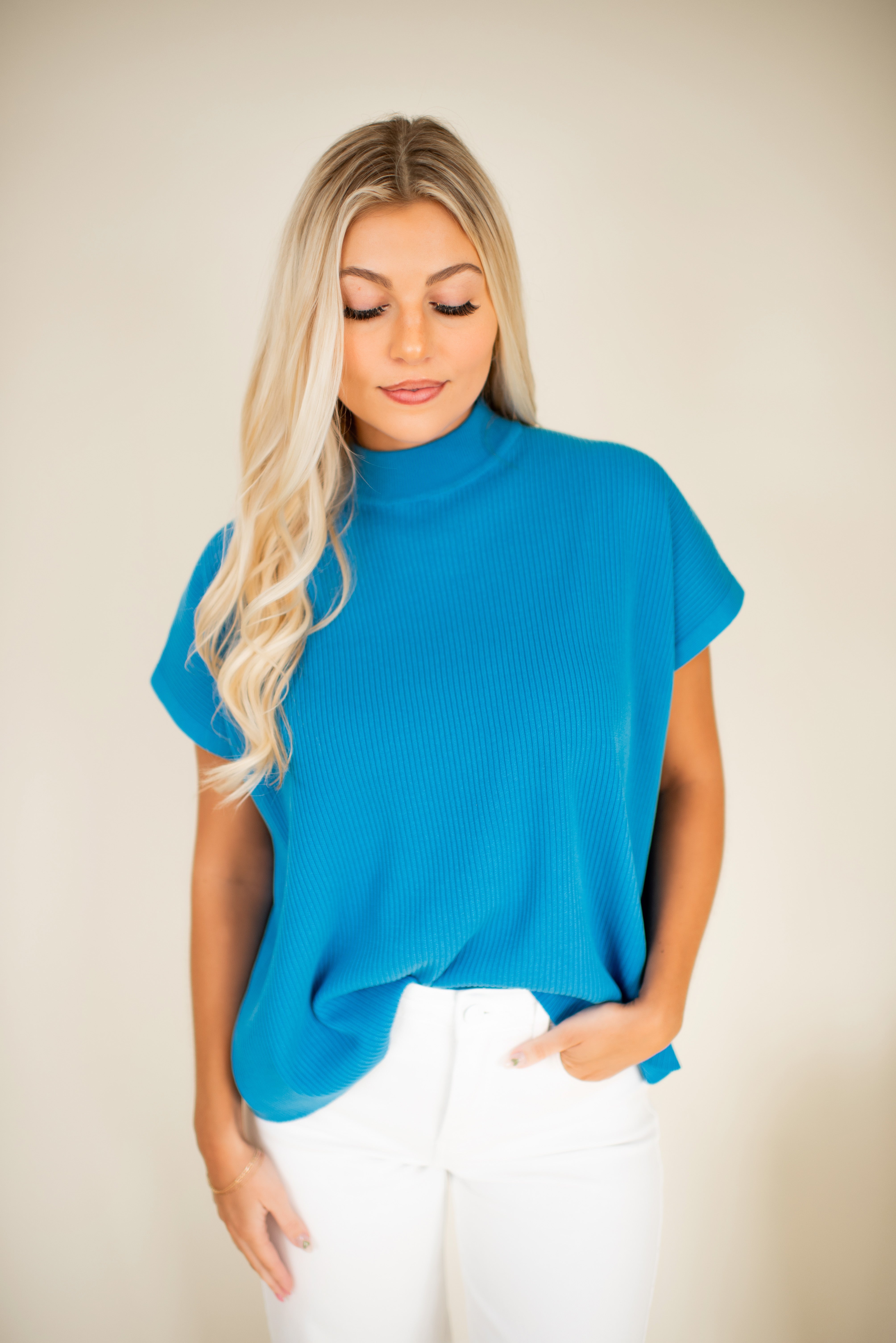Modern Ease Mock Neck Sweater (Deep Sky) – Blue Layne Boutique