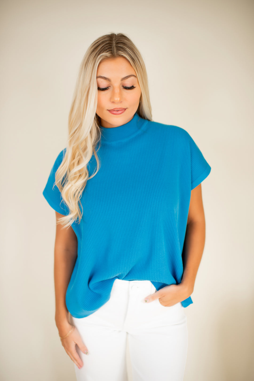 Modern Ease Mock Neck Sweater (Deep Sky)