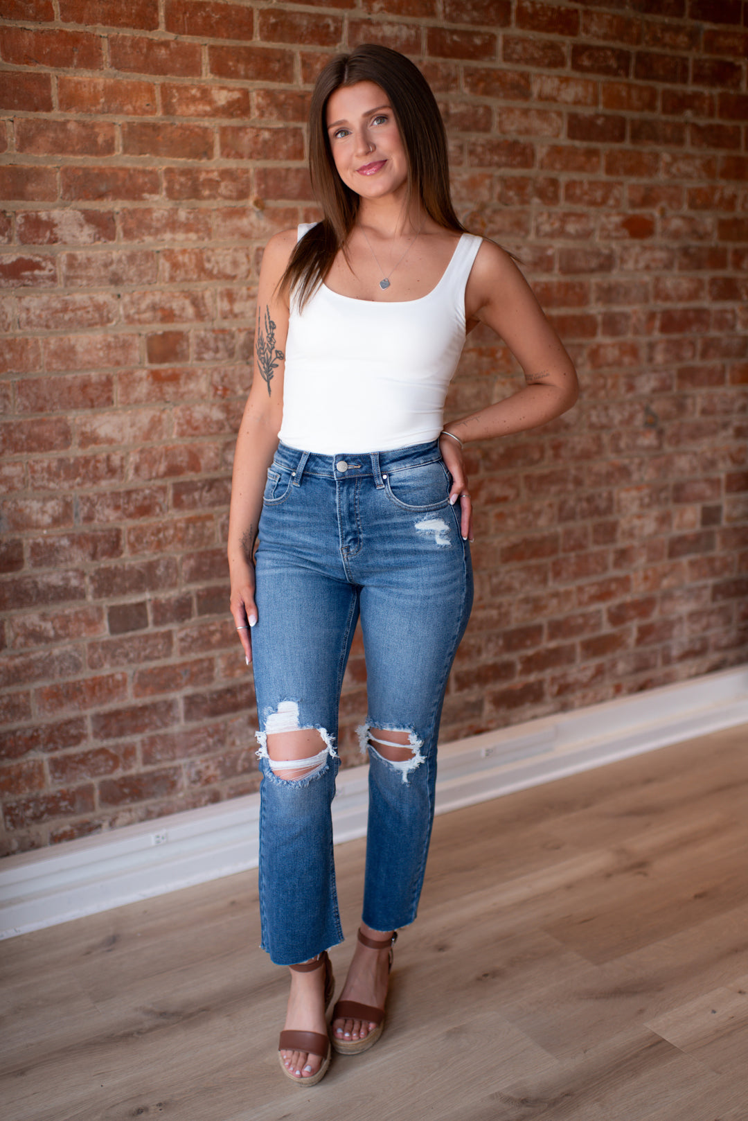 Lylah Distressed Crop Denim (Medium Wash)