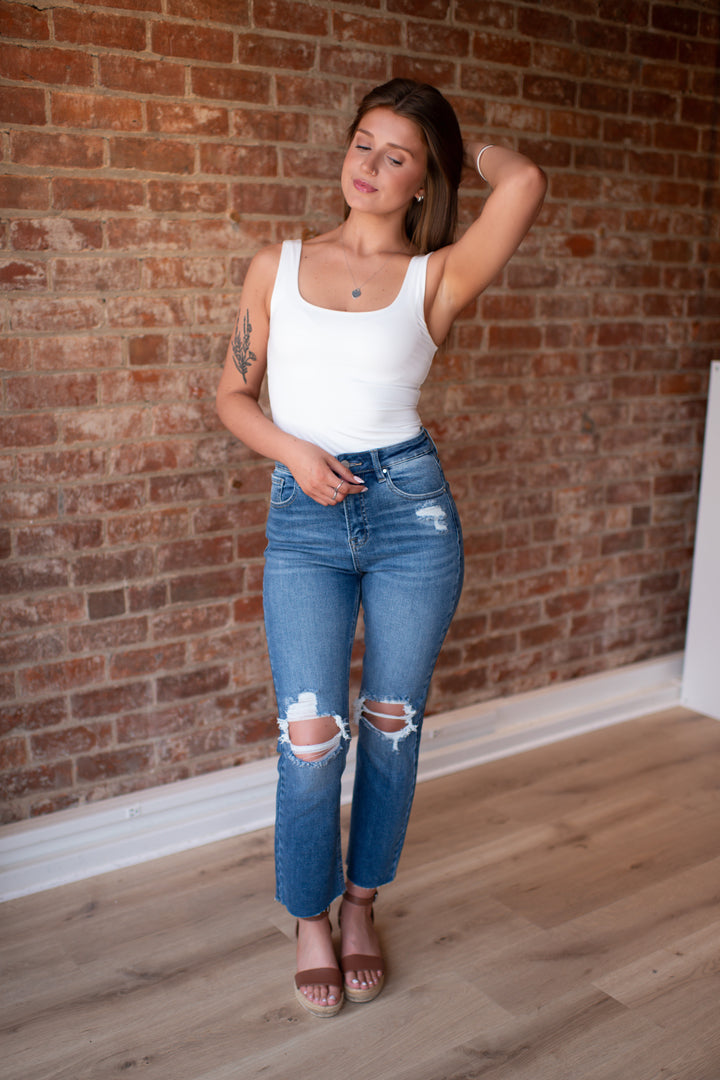 Lylah Distressed Crop Denim (Medium Wash)
