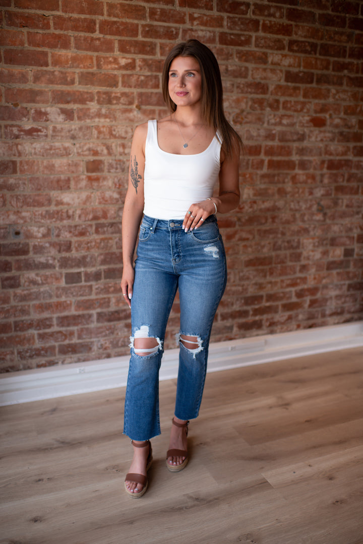 Lylah Distressed Crop Denim (Medium Wash)