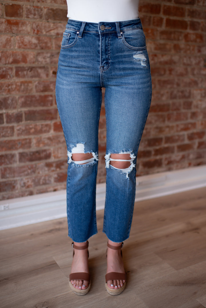Lylah Distressed Crop Denim (Medium Wash)