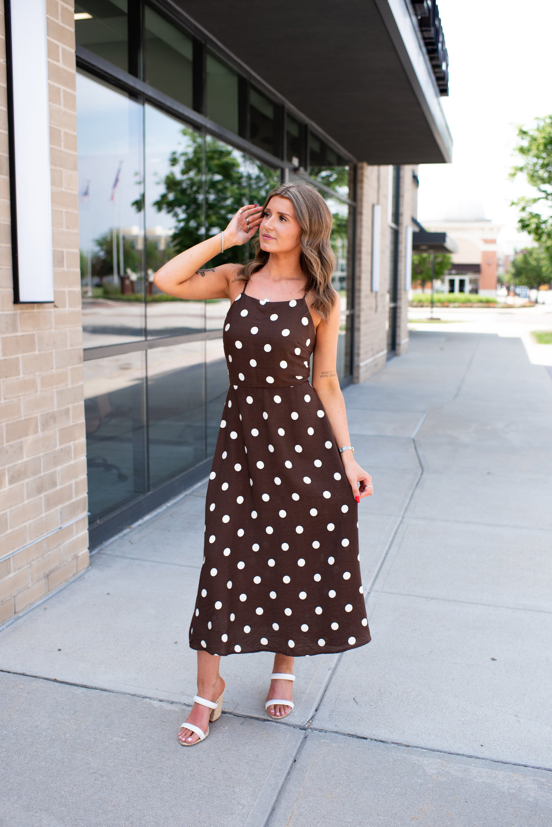 brown polka dot dress like pretty woman Brown and White Polka Dot Short-sleeve Dress