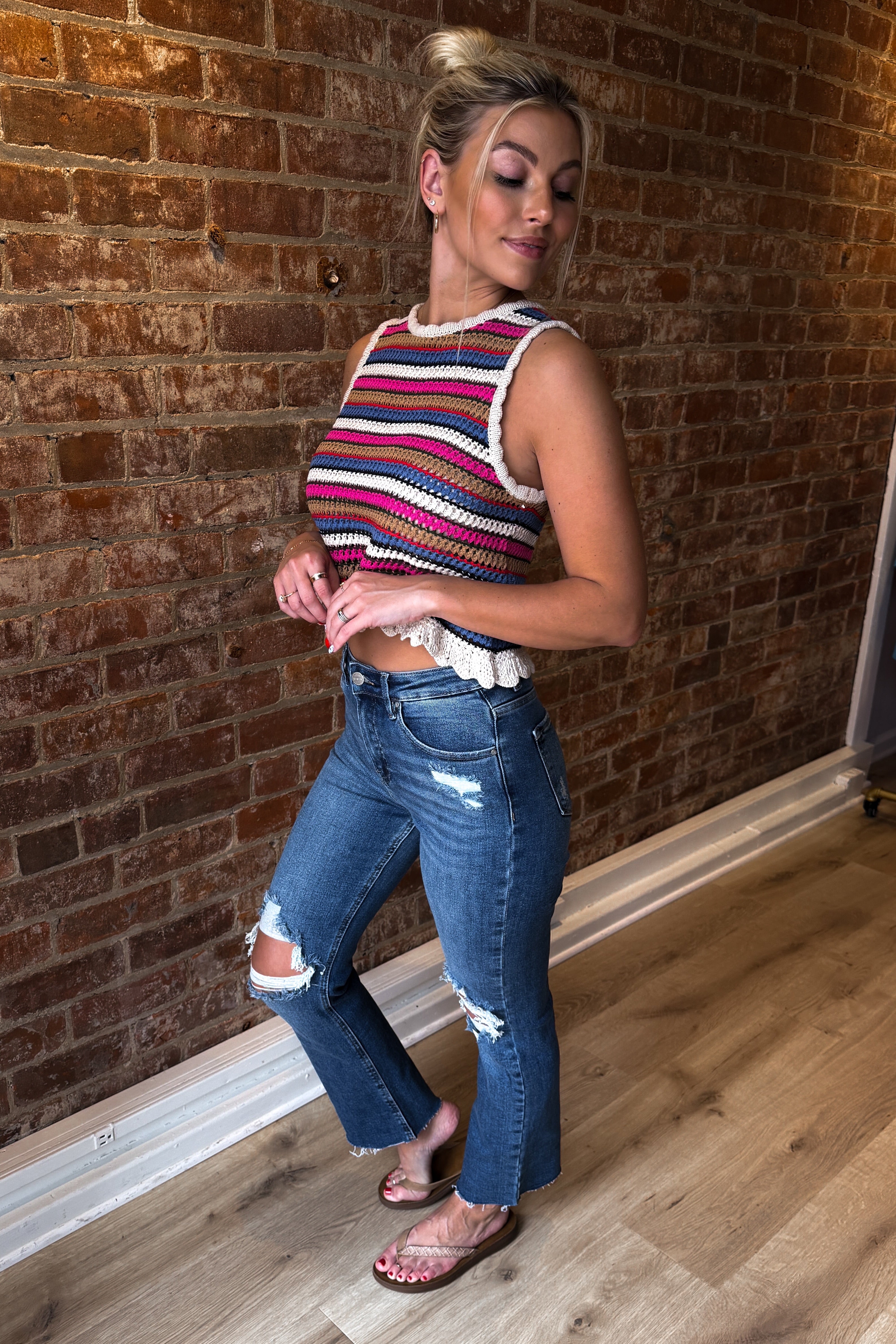 Risen Lylah Distressed Crop Denim (Medium Wash) – Blue Layne Boutique