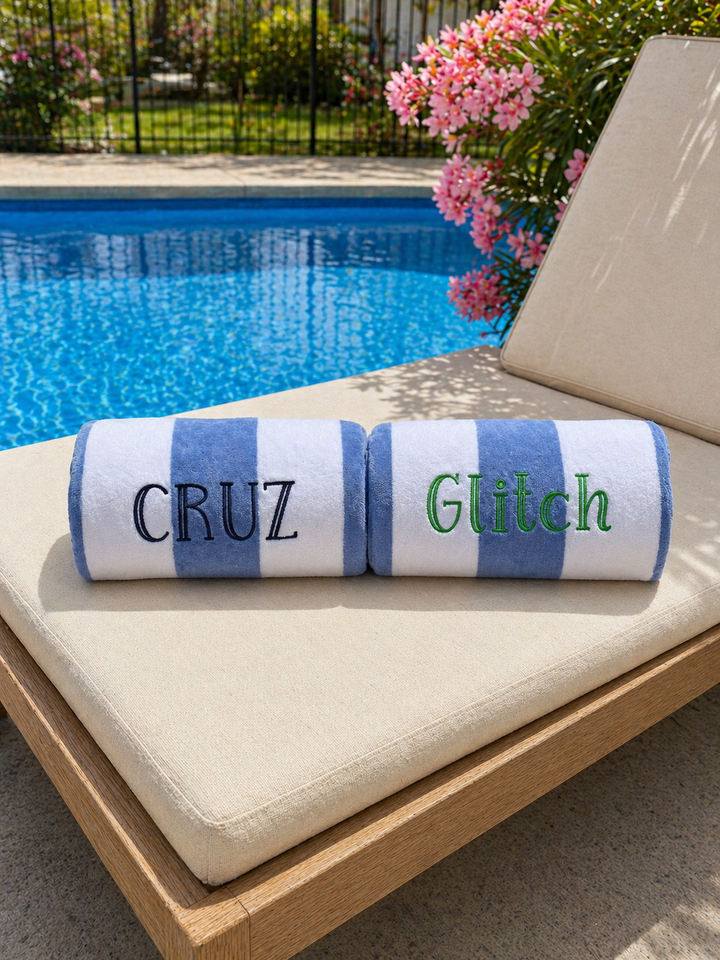 Premium XL Embroidered Striped Beach Towels