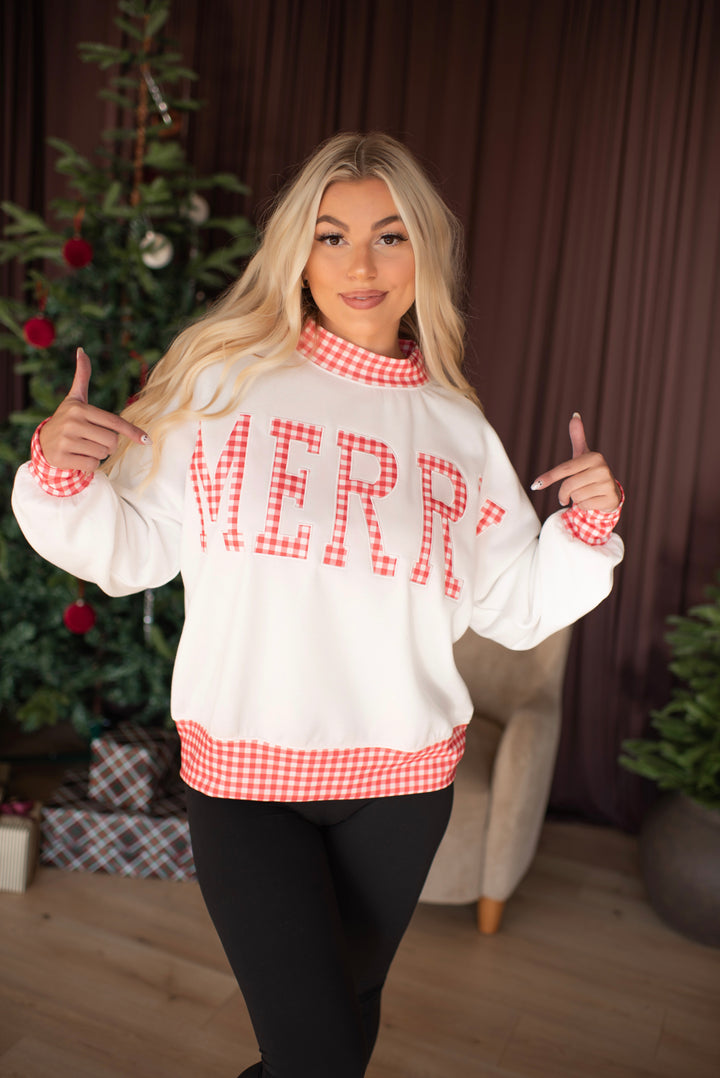 Merry Little Gingham Patch Pullover (Ivory)