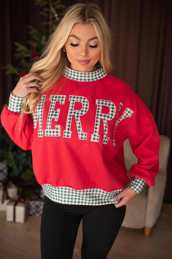 Merry Little Gingham Patch Pullover (Red)
