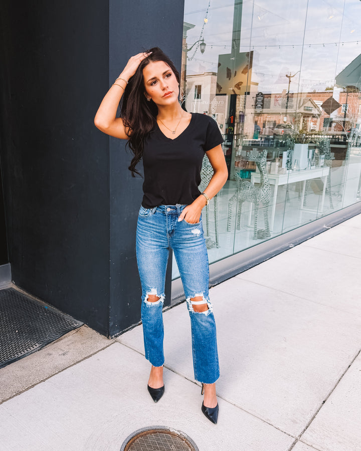 Lylah Distressed Crop Denim (Medium Wash)