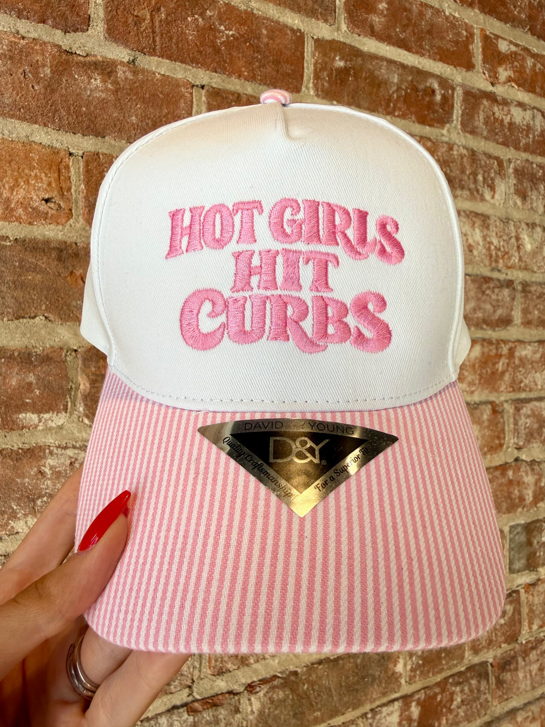 Hot Girls Hit Curbs Trucker Hat (Pink/White)