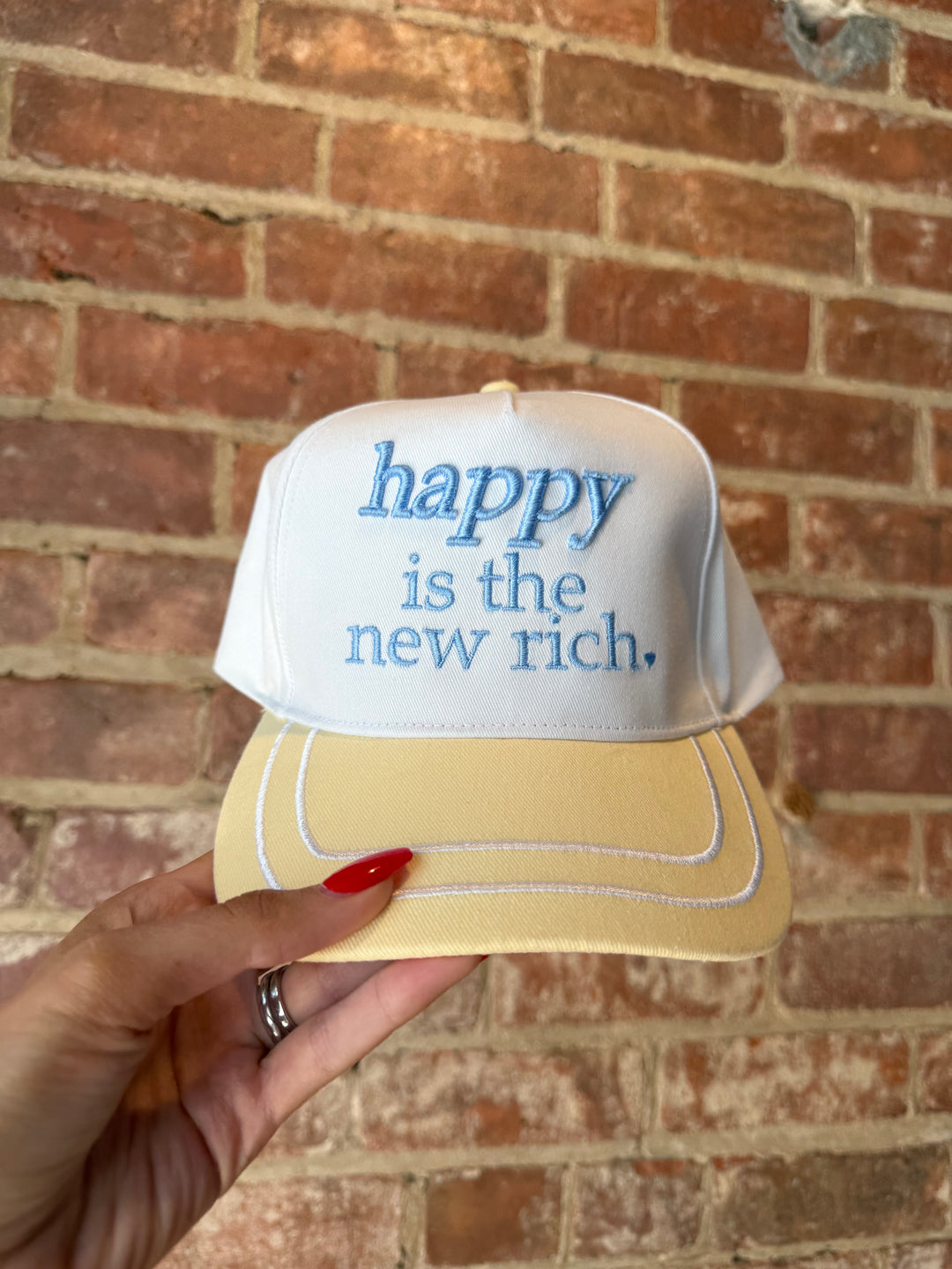 Happy Is The New Rich Trucker Hat (Yellow/Blue)