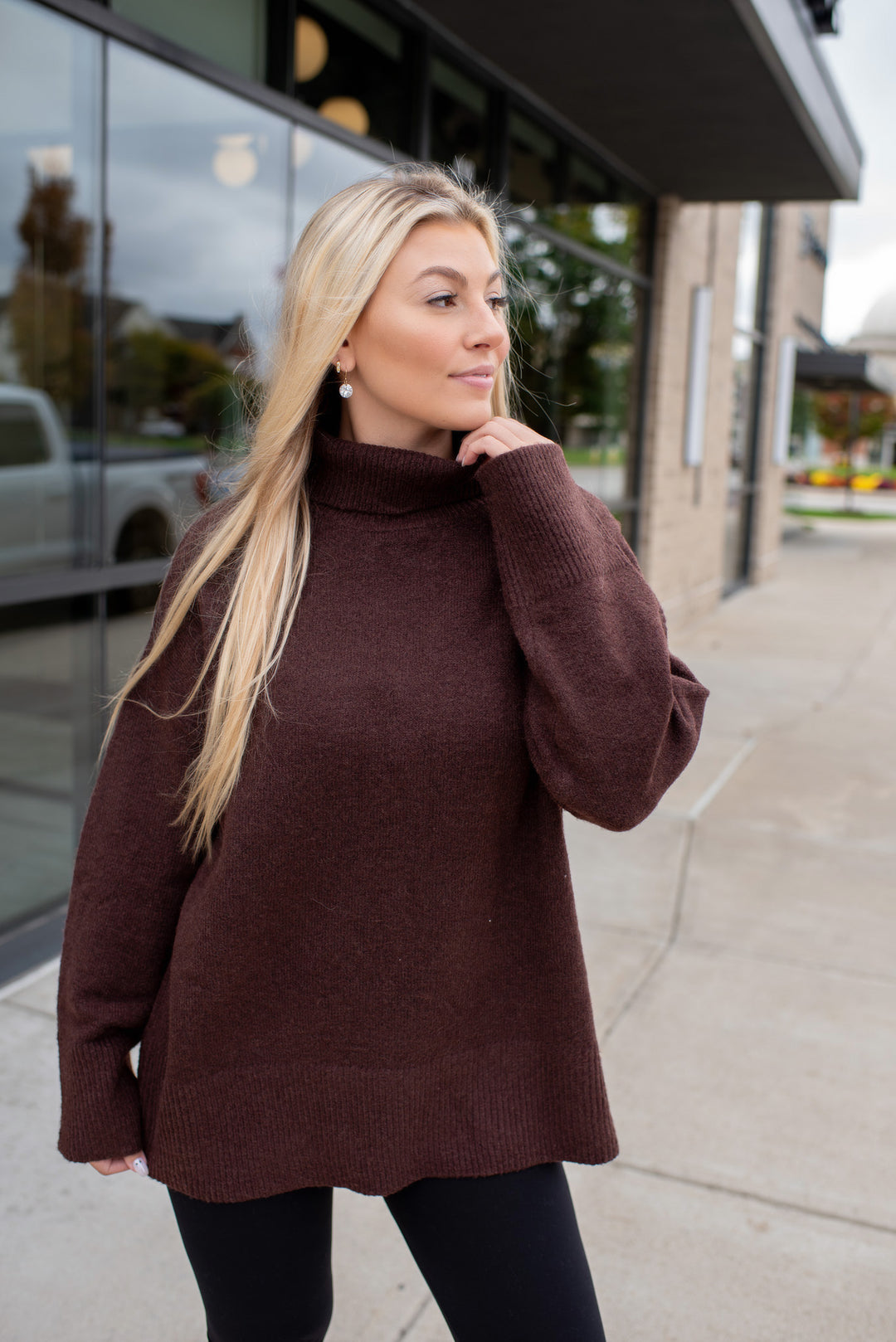 Hot Cocoa Hug Oversized Turtleneck Sweater (Chocolate)