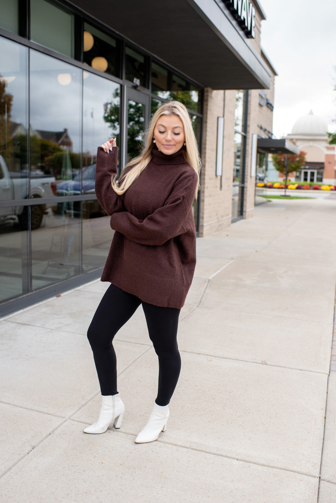 Hot Cocoa Hug Oversized Turtleneck Sweater (Chocolate)