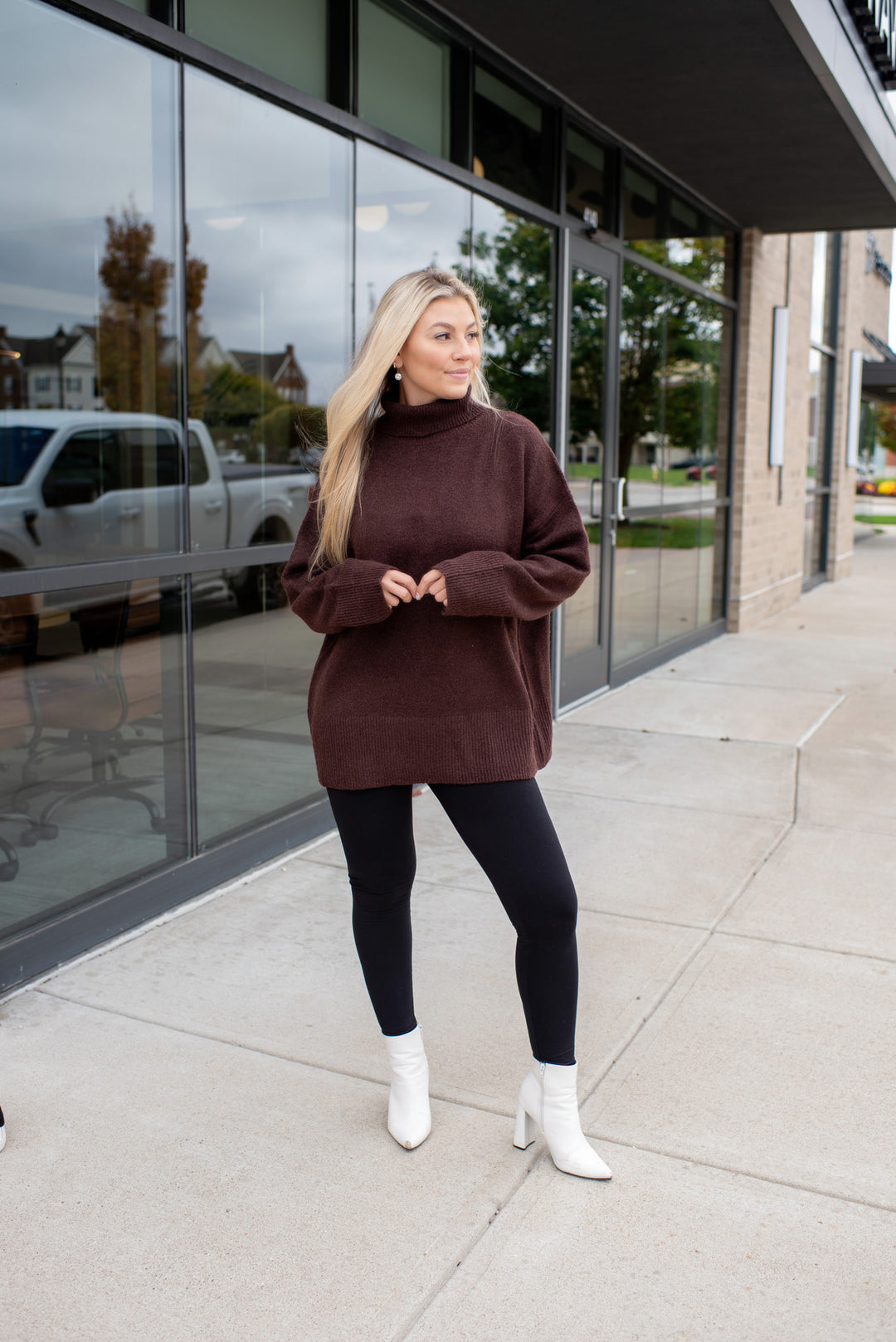 Hot Cocoa Hug Oversized Turtleneck Sweater (Chocolate)