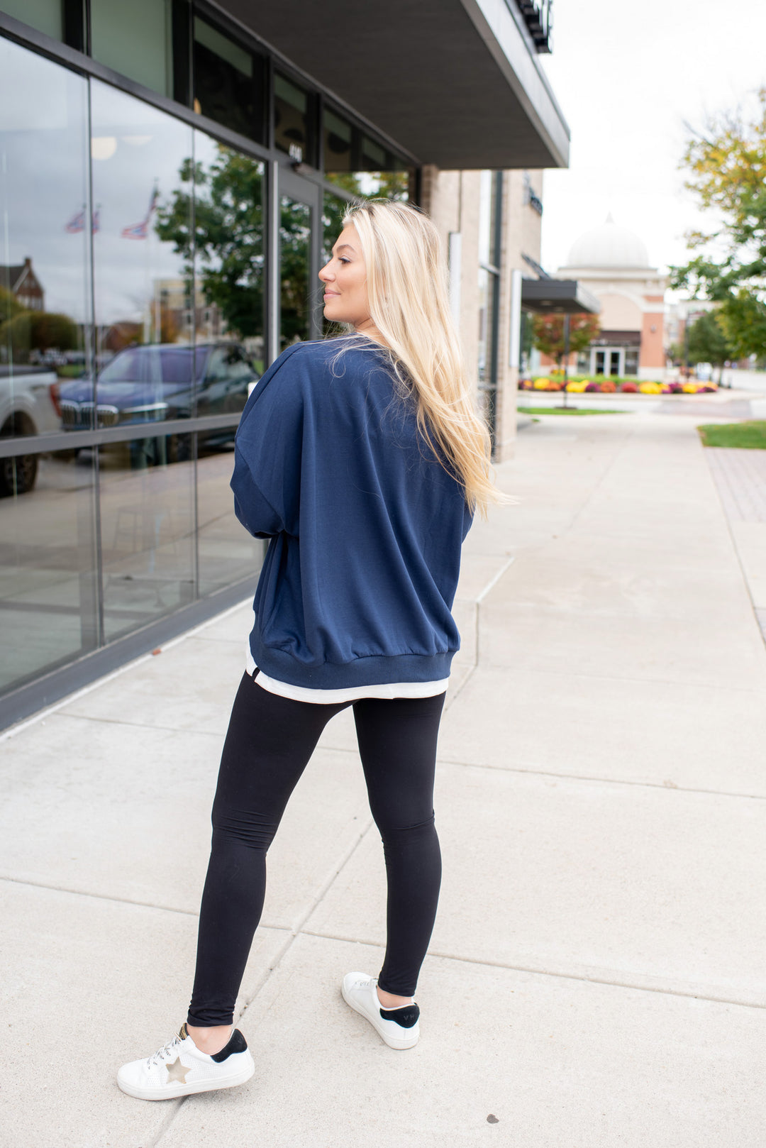 Double Take Layered Sweatshirt (Navy/White)