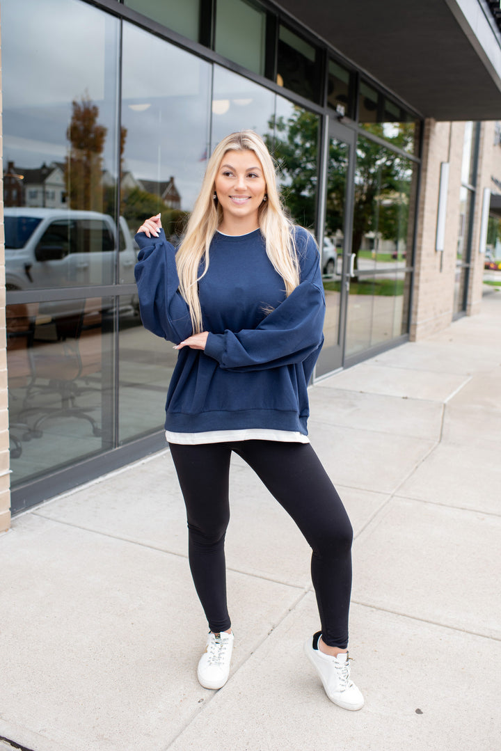 Double Take Layered Sweatshirt (Navy/White)
