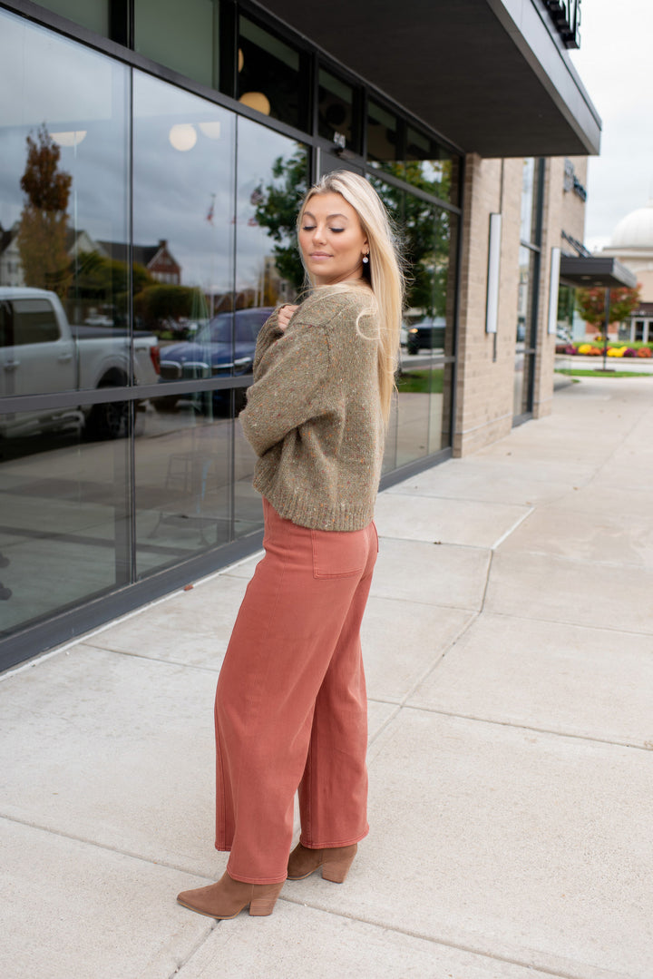 Fall Confetti Crewneck Sweater (Olive Multi)