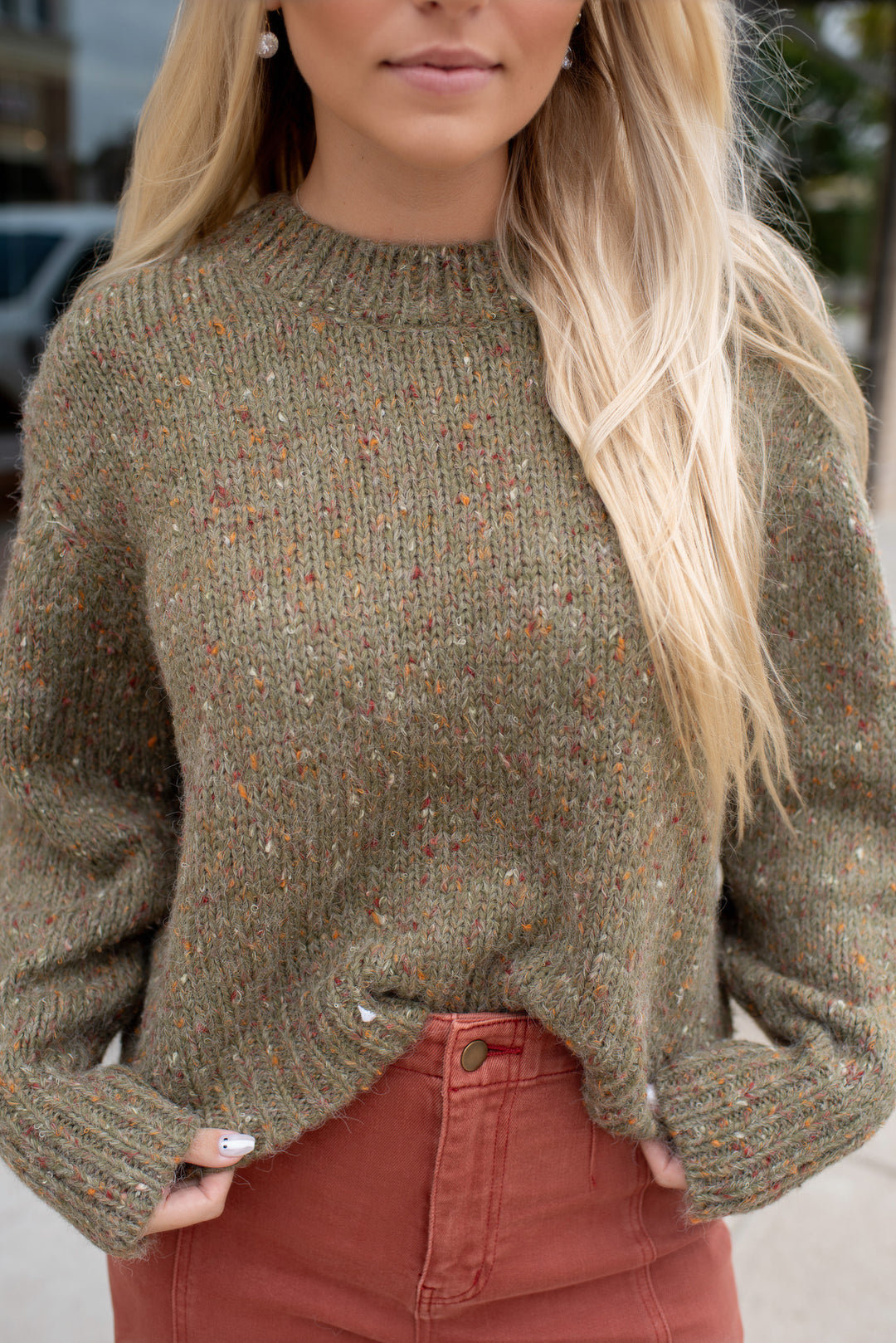 Fall Confetti Crewneck Sweater (Olive Multi)