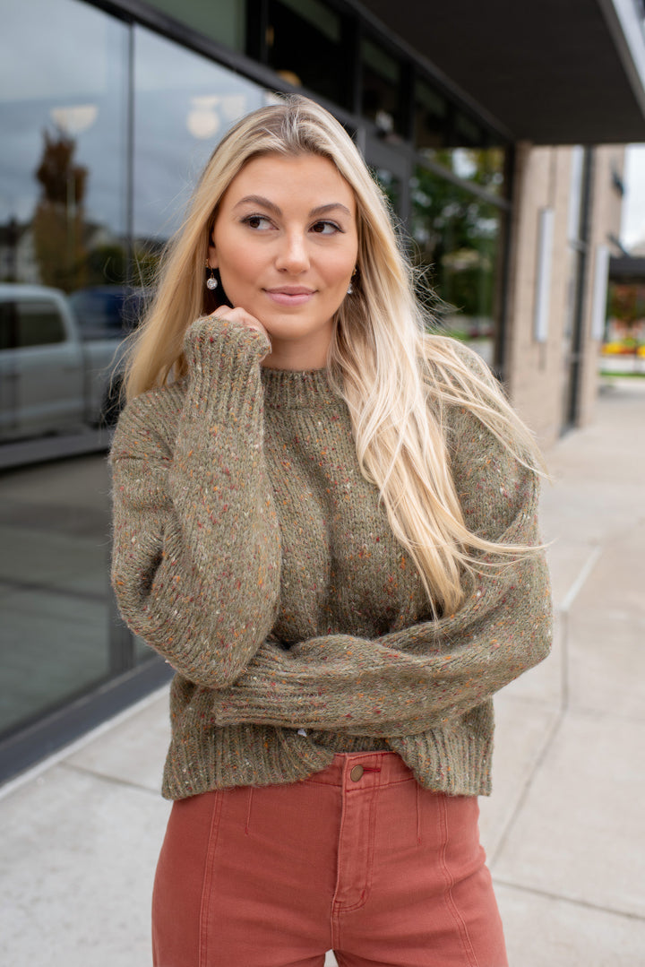 Fall Confetti Crewneck Sweater (Olive Multi)