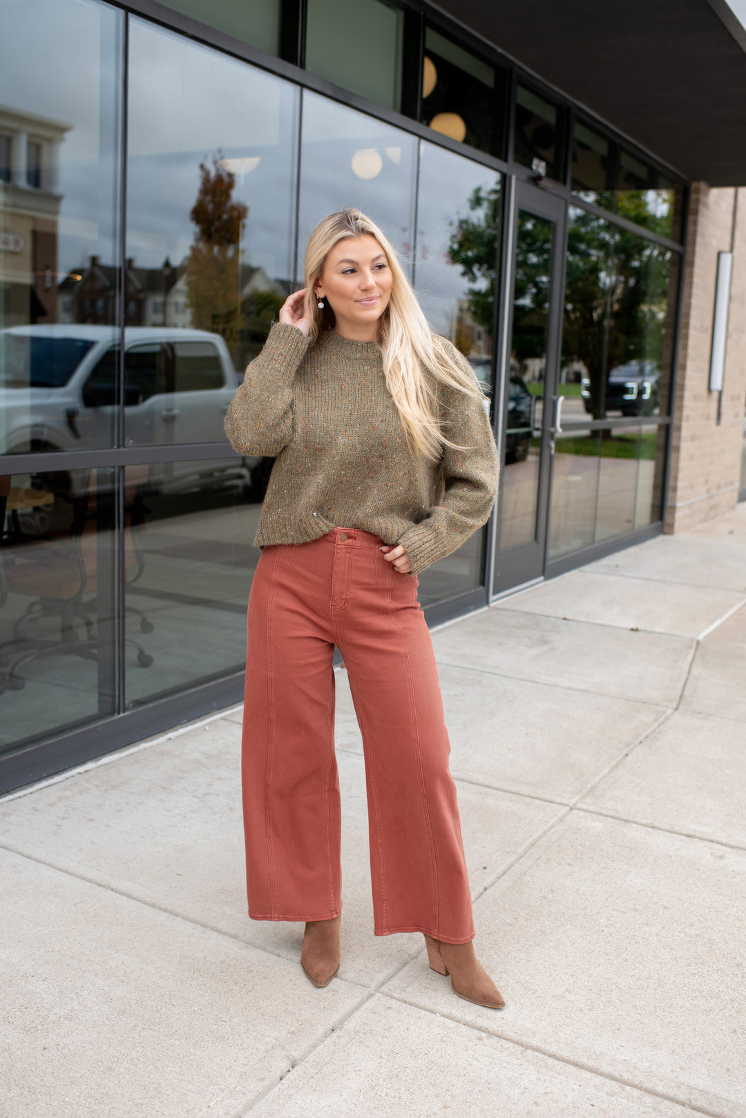 Fall Confetti Crewneck Sweater (Olive Multi)