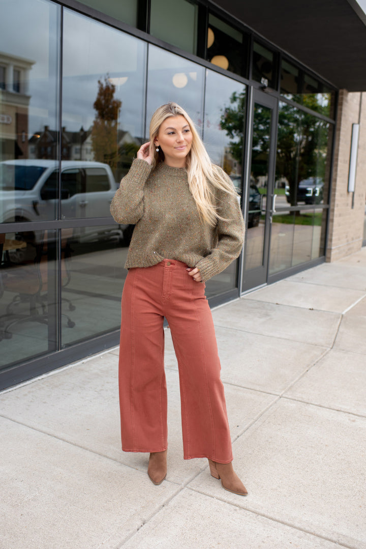 Fall Confetti Crewneck Sweater (Olive Multi)