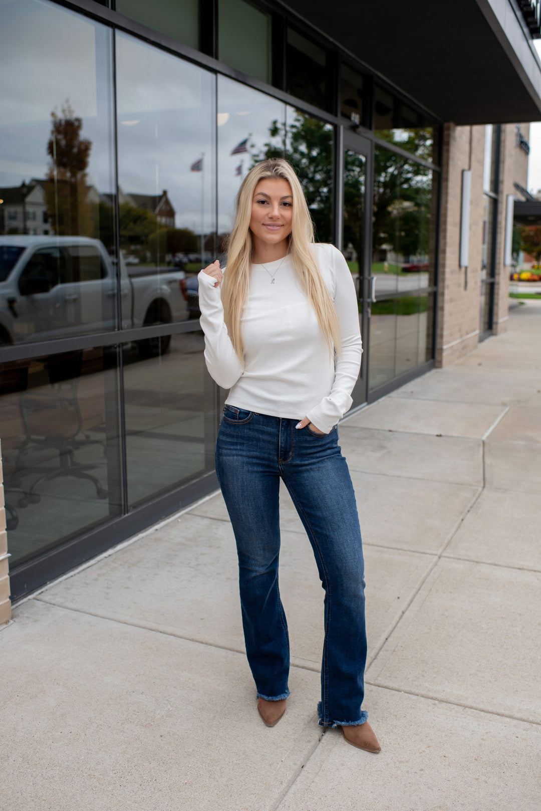 Ribbed & Ready Long Sleeve Top (White)