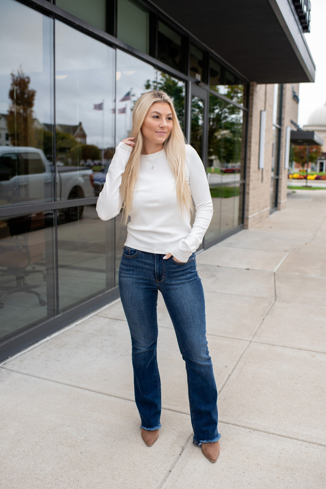 Ribbed & Ready Long Sleeve Top (White)